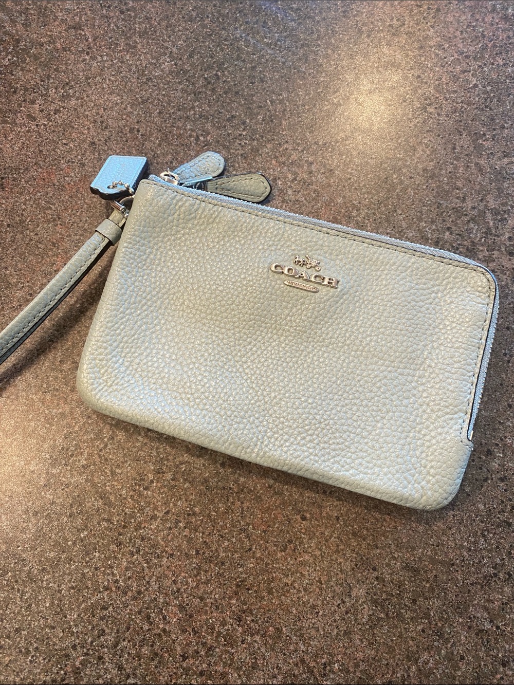 Coach Pebbled Leather Wristlet - Pale Blue